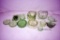 Green depression covered jars, coasters, ashtrays