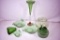 Green depression covered jars, ashtray, vases, dishes