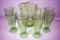 Green depression water pitcher and 6 water glasses