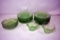 25 Green depression saucers, 5 dessert dishes and coffee cups
