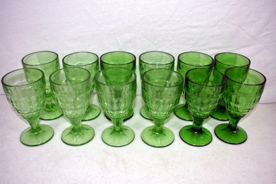 12 Green depression goblets