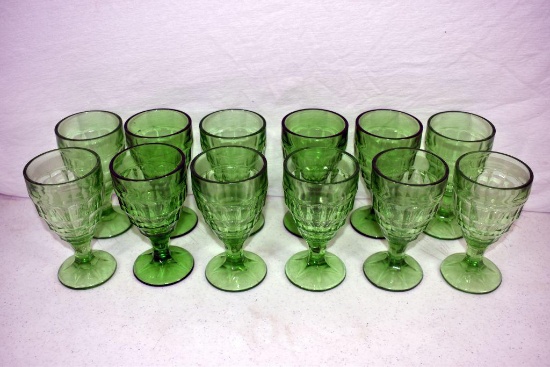 12 Green depression goblets