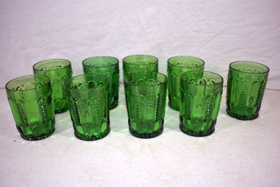 9 Green depression water glasses