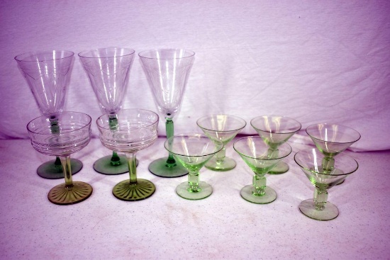 3 stemmed etched, 6 stemmed glasses and others