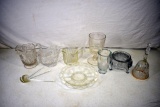 Assortment of clear glass, bell, cobalt, dishes
