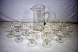 Etched glass pitcher with 12 glasses