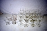 12 Etched glass stemmed glasses and other etched glasses