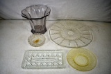 Press glass vase, serving tray and other assorted dishes