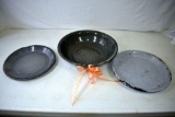 Enamelware bowl, plates