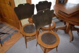 6 Press back oak chairs with leather seats
