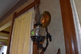 Kerosene wall lamp holder with reflector and lamp