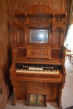 Dyer Brothers Pump organ fancy stick and ball top, inlaid wood, 44