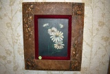Wooden picture frame with floral painting on canvas