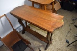 Walnut harp parlor table