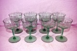 8 Green depression wine glasses