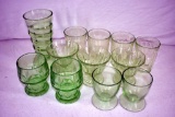 Green depression vase, 3 sherbets, 4 water glasses, and an assortment
