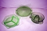 Green depression juicers, divided dish and cake plate