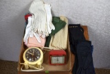 Vintage women's clothes, alarm and dresser clock