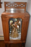 Radio cabinet with mission style beveled mirror and angle topper