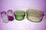 Green depression refrigerator jars and salt & peppers