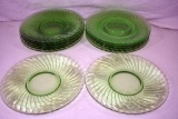 12 Green depression dinner plates