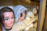 4 Mannequin heads, wig box and wigs