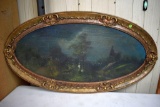 Framed oval hand painted on canvas picture
