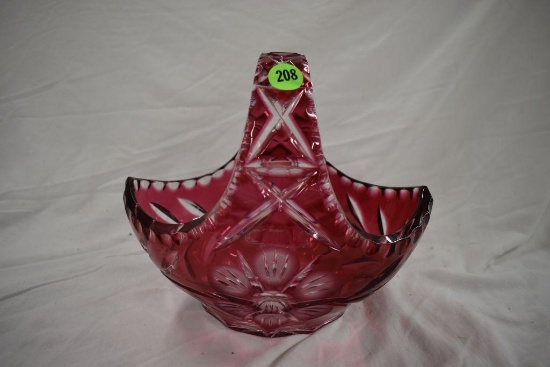 Ruby red etched handled basket