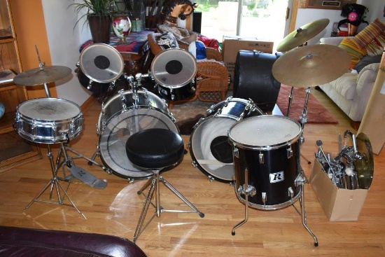 1979 Rogers Double Base Drum Set, Roger Snare Drum 5 x 15", and 12" and 13" Tom