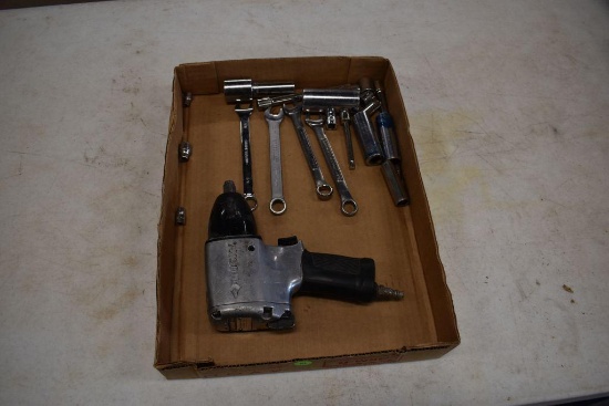 Assortment Of Wrenches, Sockets & Husky 1/2" Air Impact Wrench