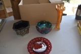Carnival Cut Glass Bowl, Carnival Fluted Vase, Fentin Footed Bowl