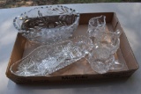 Cut Glass Bowl, Creamer And Sugar, Serving Dish