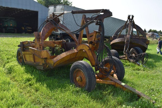 Letourneau model D pull type scraper, cable converted to hydraulic lift, 6'