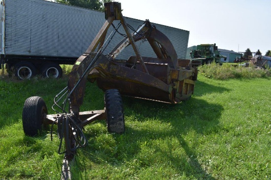 Letourneau model LS 8 yard pull type scraper, cable converted to hydraulic lift, 102"