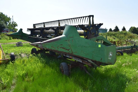 John Deere 220 bean head with 4 wheel head cart, poly skid