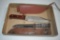 Pair of knives with leather sheath