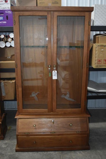 Wooden Gun Cabinet, 80"x 44", Double Door, 12 Gun, 2 Piece, 2 Bottom Drawers, Locking Doors