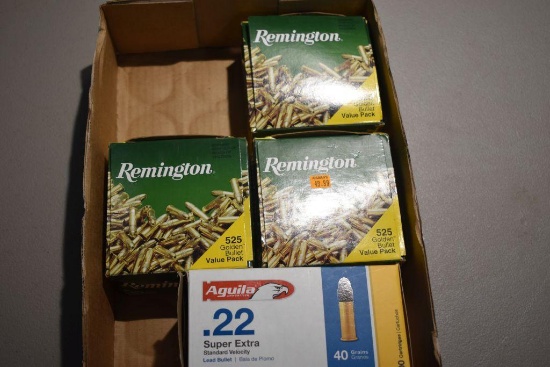 (4) Boxes Of .22 L.R., 1575 Rds Total, (3) Boxes Remington, (1) Box Aguila