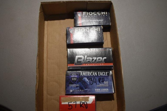 (5) Boxes Of 9mm Luger, Assorted Brands, 241 Rds Total