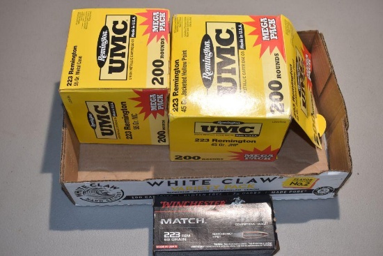 (1) Box Of Remington UMC 223 Rem. 55 Gr. MC Metal Case, 200 Rds Total, (1) Box Of Remington