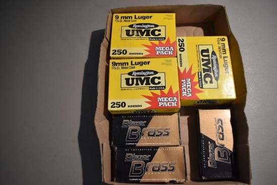 (6) Boxes Of 9mm Luger, Assorted Brands, 900 Rds Total