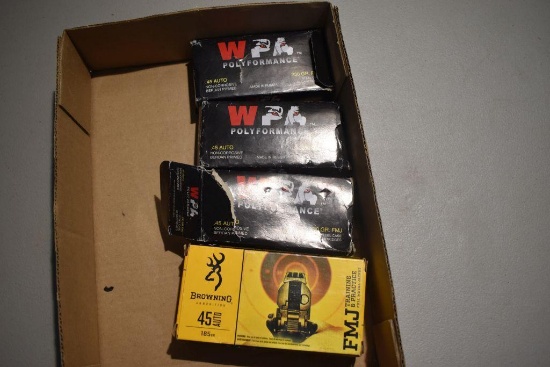 (3) WPA Polyformance .45 Auto 230 GR. FMJ, 150 Rds Total, (1) Browning .45 Auto 185 Gr. FMJ