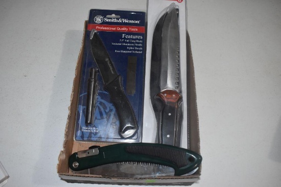 (2) New Knives and folding saw