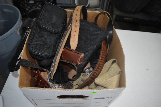 Large Assortment of Leather Belts, Holsters, and Slings