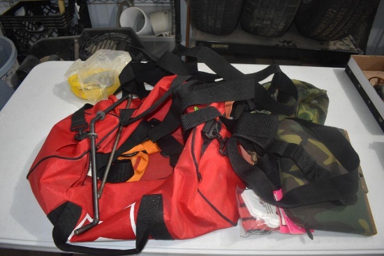 Assorted safety harness, ratchet straps, bag