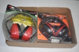 New safety glasses and hearing protection earmuffs