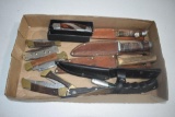 (12) Folding Pocket Knives and Fixed Blade Knives some with sheaths