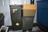 Three Metal Ammo Cans and Plastic Box