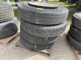 (4) 11R24.5 Semi Tires On Steel 10 Bolt Rims, Not Beaded