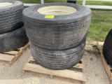 (2) 455-55R22.5 Tires On 10 Bolt Rims, Selling 2 x $